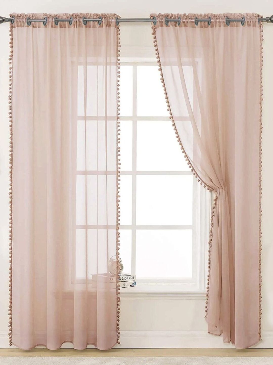URBAN SPACE Lavender 2-Pieces Sheer Linen Window Curtains