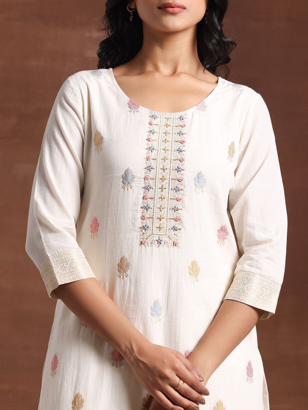 Libas Floral Woven Design Regular Linen Kurta with Palazzos & With Dupatta