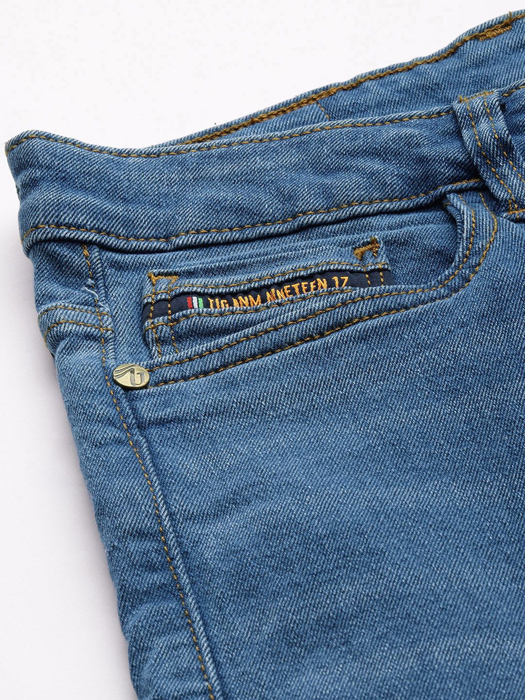 The Indian Garage Co Men Blue Bootcut Light Fade Stretchable Jeans
