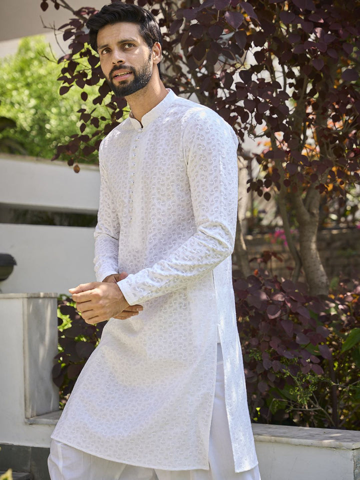 See Designs Embroidered Mandarin Collar Regular Pure Cotton Kurta with Salwar