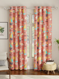 URBAN SPACE Peach & Yellow Printed Room Darkening Long Door Curtain