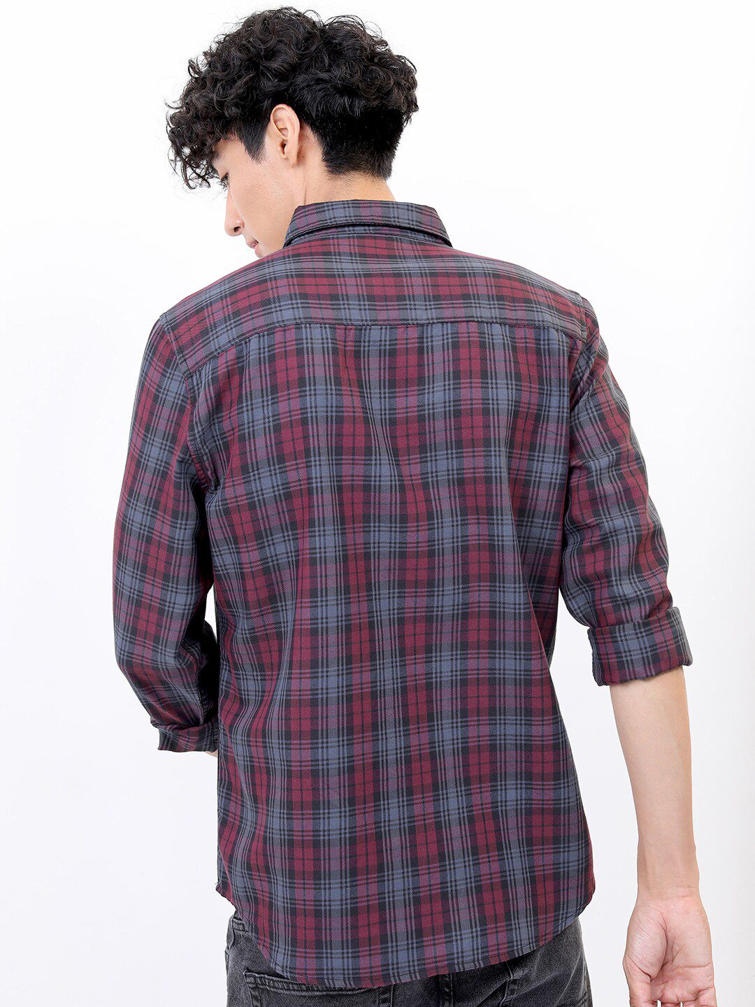 HIGHLANDER Men Maroon Slim Fit Tartan Checked Casual Shirt