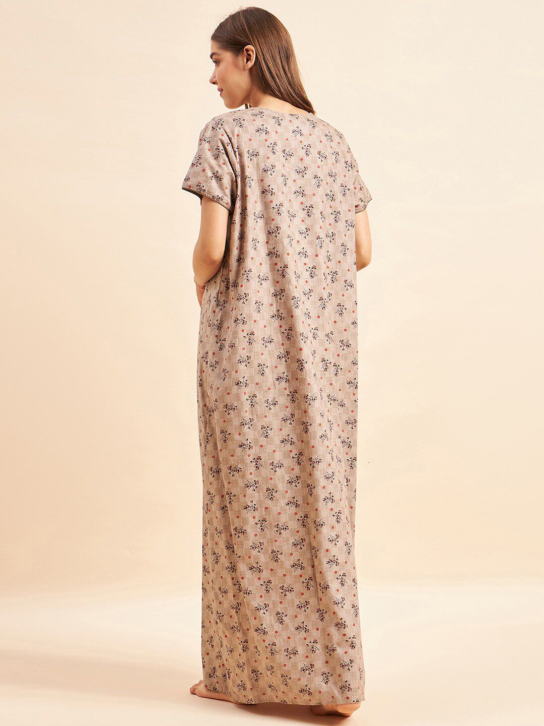 Sweet Dreams Brown Floral Printed Pure Cotton Maxi Nightdress
