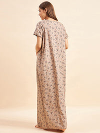 Sweet Dreams Brown Floral Printed Pure Cotton Maxi Nightdress