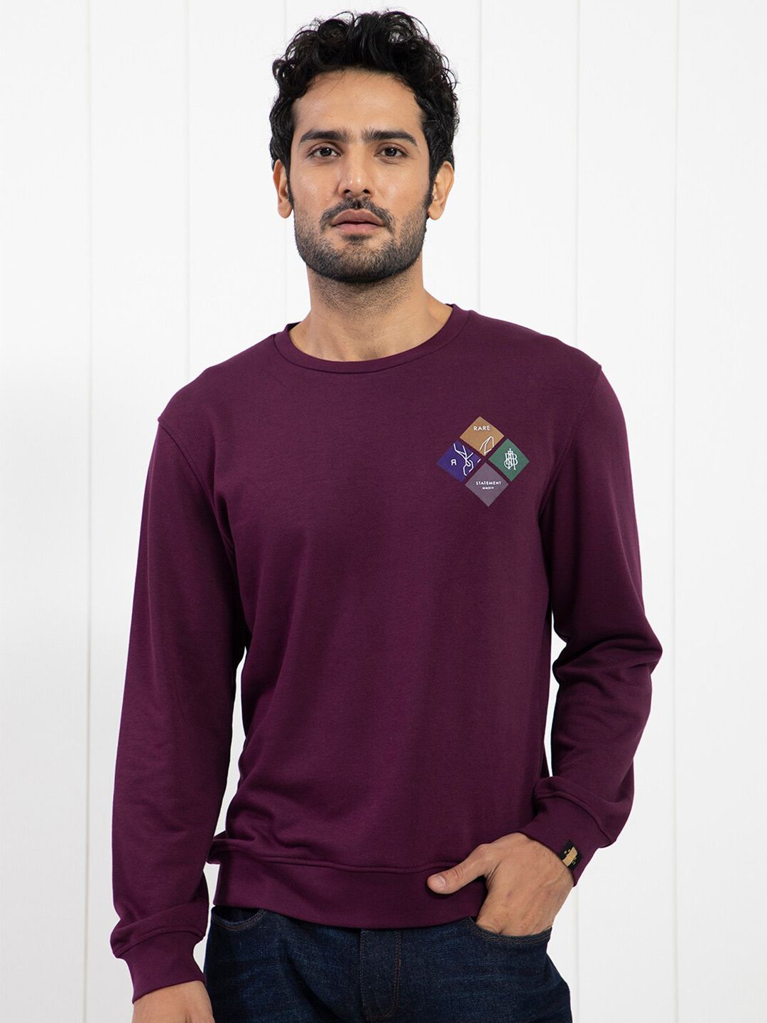 RARE RABBIT Men Praise Graphic Print Round Neck Sweatshirt