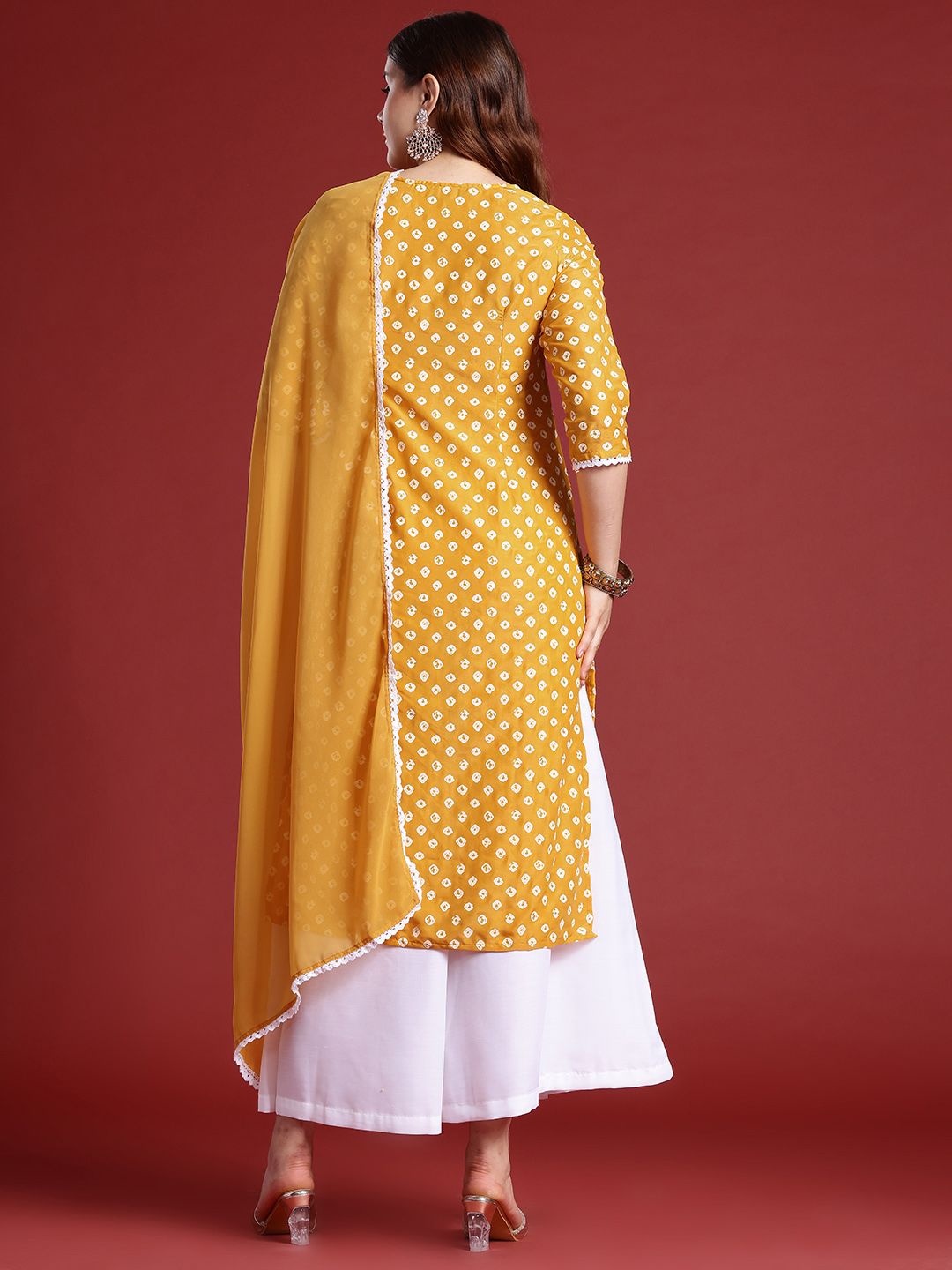 Anouk Bandhani Printed Mirror Work Embellished Kurta Set