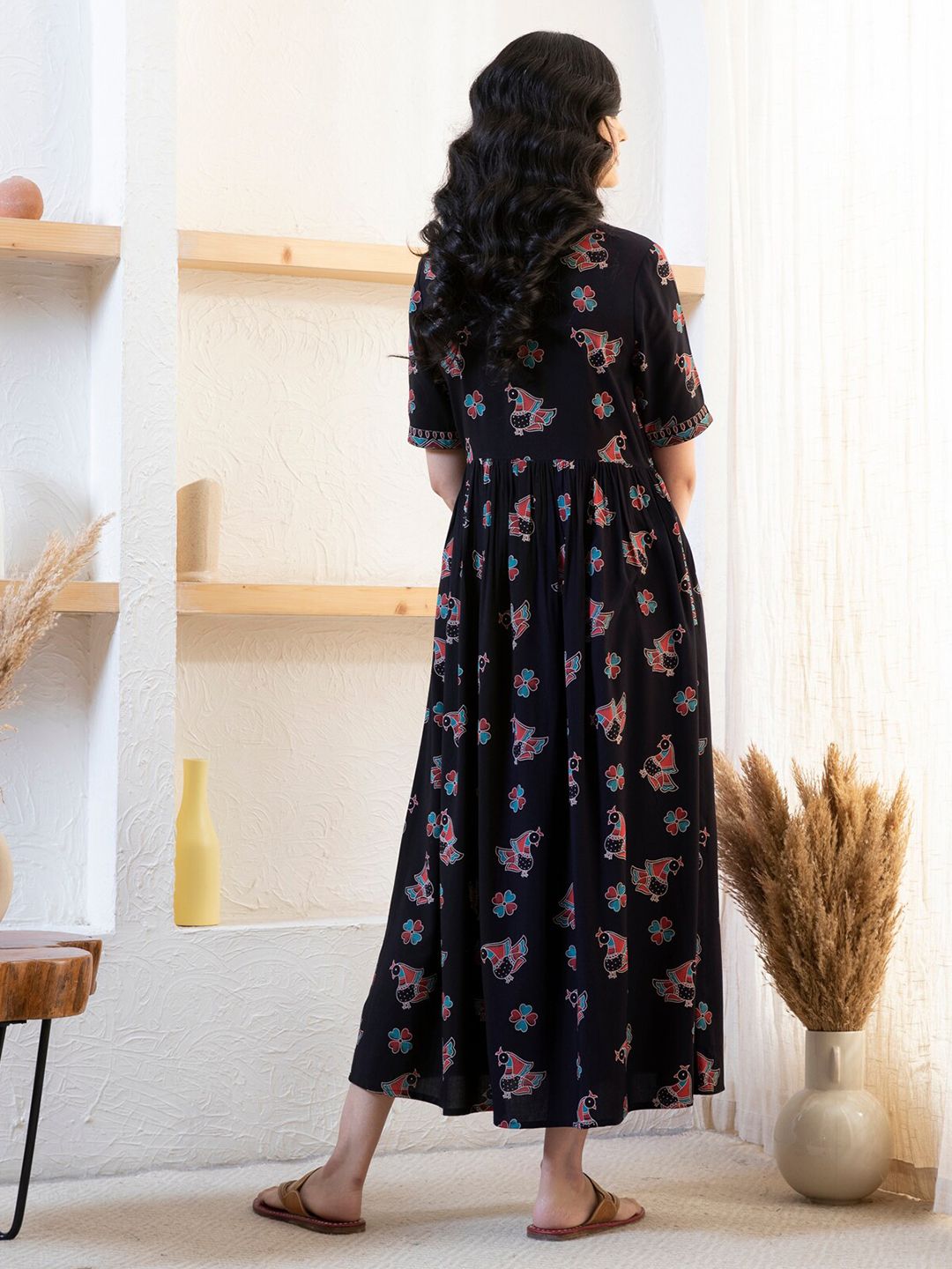 Rustorange Ethnic Motif Printed Empire Midi Ethnic Dress