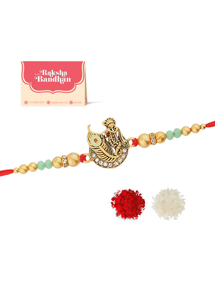 Voylla Blessings Of Krishna Mor Pankh Beaded Thread Rakhi With Roli Chawal