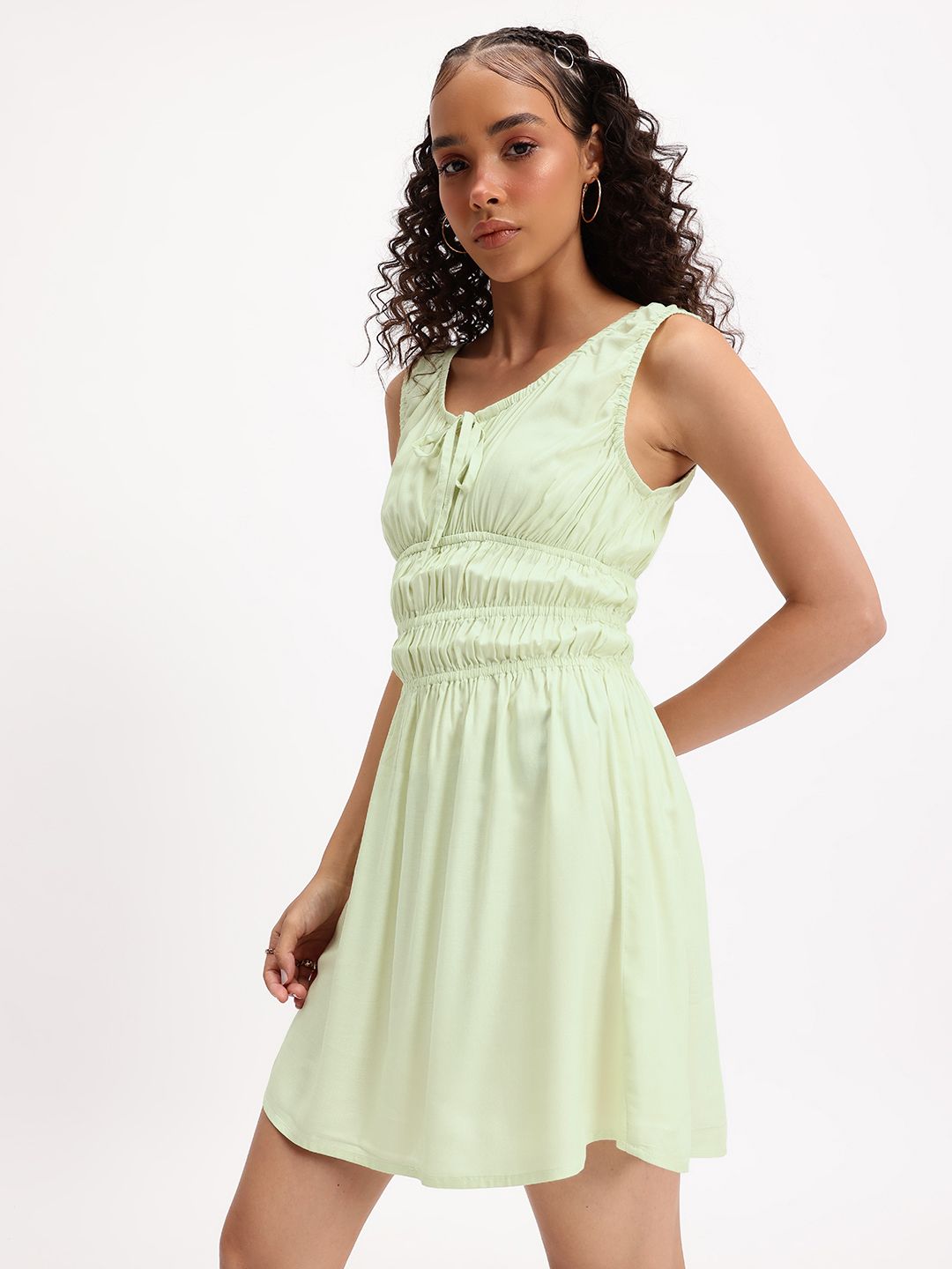 DressBerry Y2K Revival Tie-Up Detailed Smocked Fit and Flare Dress