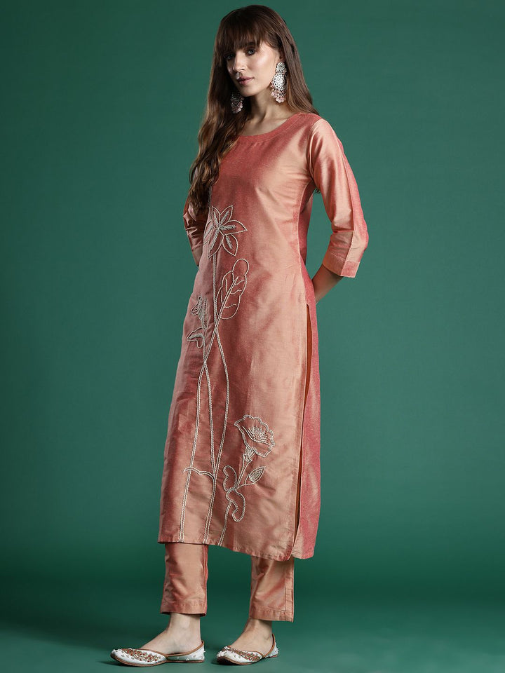 Indo Era Floral Embroidered Thread Work Kurta with Trousers
