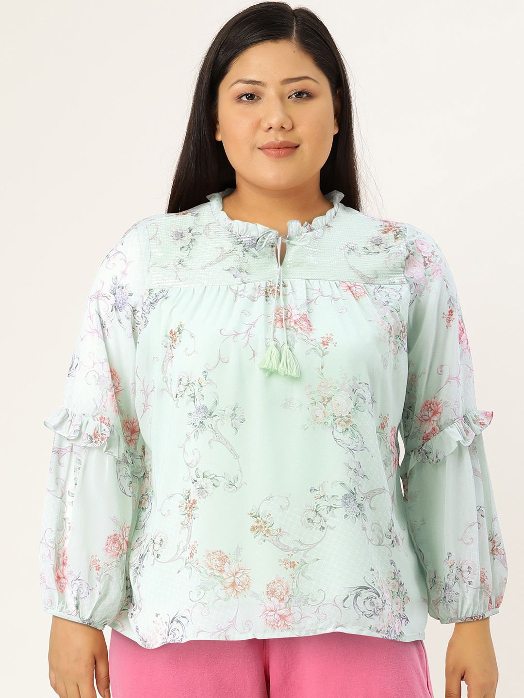 AND Puff Sleeve Floral Printed Top