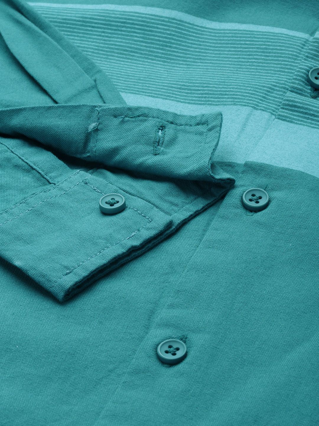 The Indian Garage Co Men Teal Horizontal Striped Cotton Casual Shirt