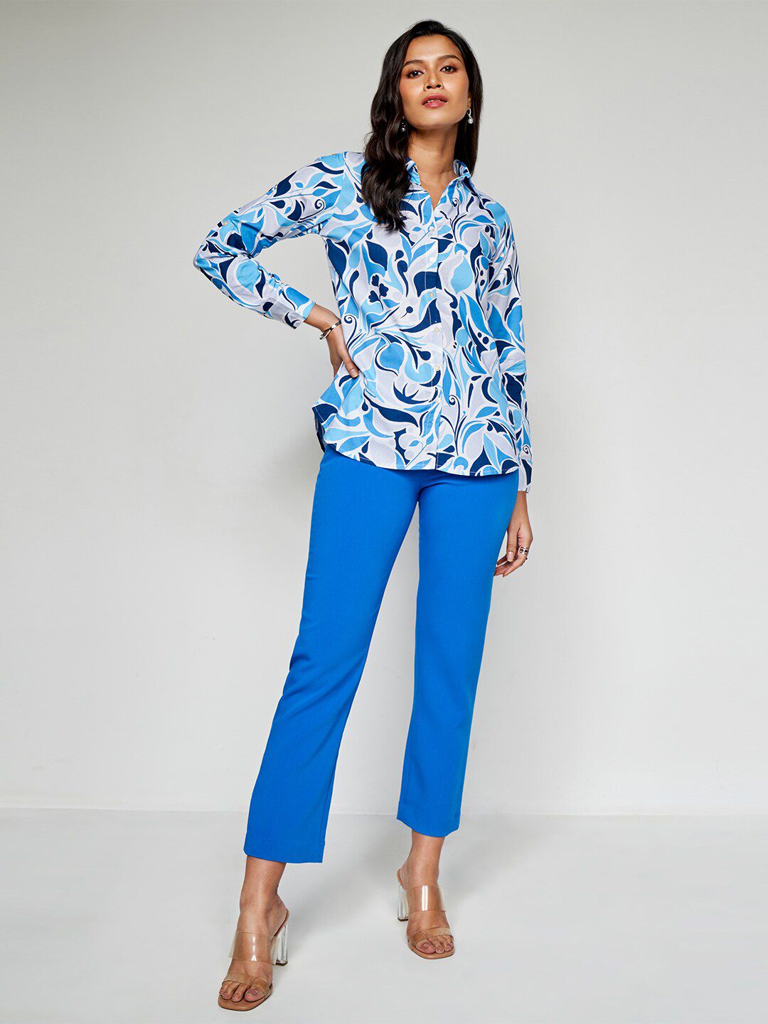 AND Abstract Printed Long Sleeves Cotton Shirt Style Top