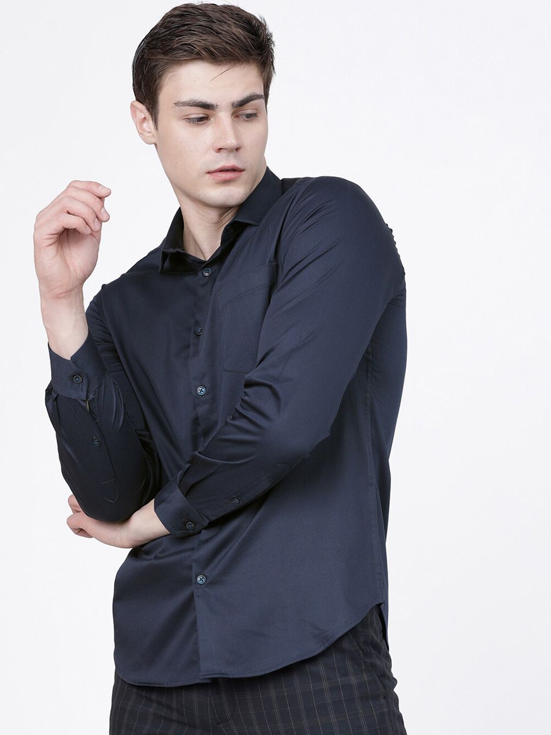 HIGHLANDER Men Navy Blue Slim Fit Solid Casual Shirt
