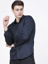 HIGHLANDER Men Navy Blue Slim Fit Solid Casual Shirt