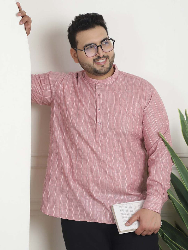 SOJANYA PLUS Plus Saiz Kolar Mandarin Berjalur Kapas Tulen Kurta A-Line