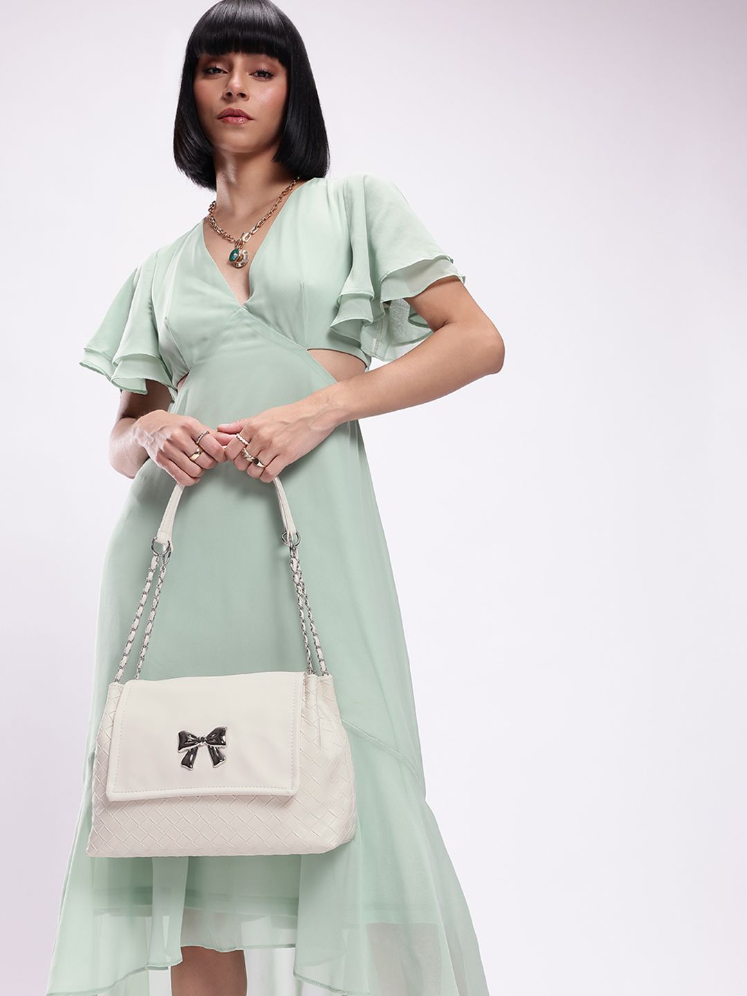 DressBerry Structured Shoulder Bag with Bow Detail