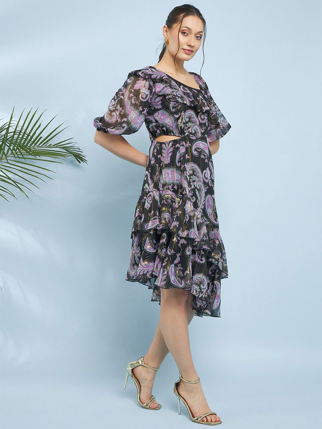 Antheaa Floral Printed Flared Sleeve Fit & Flare Dress