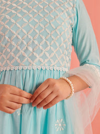 pspeaches Girls Floral Embroidered Empire Kurta with Sharara & Dupatta