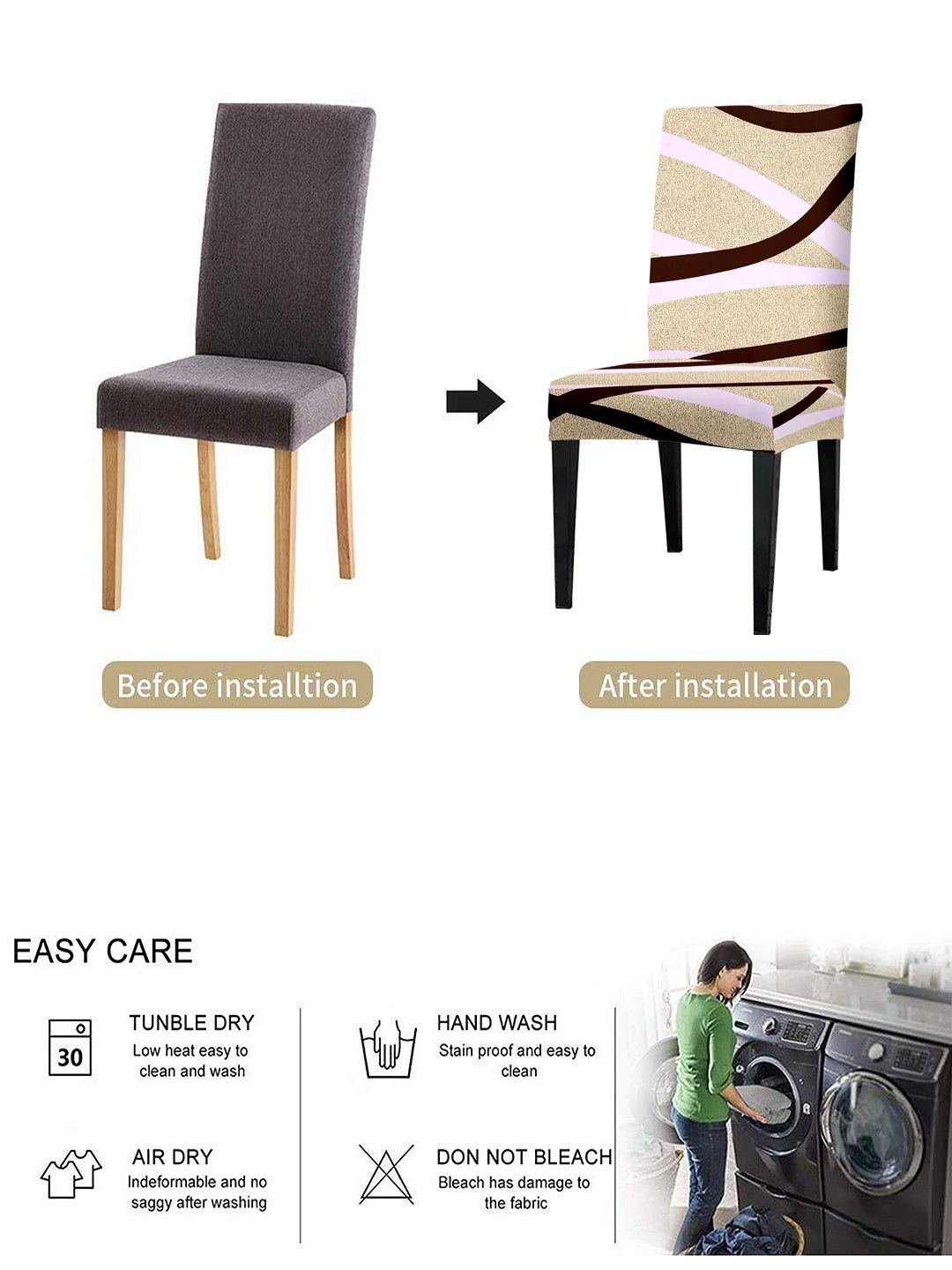 Cortina Beige & Brown 6-Pieces Abstract Printed Super Stretchy Dining Chair Covers