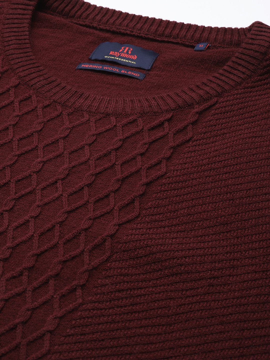 Raymond Men Maroon Cable Knit Pullover