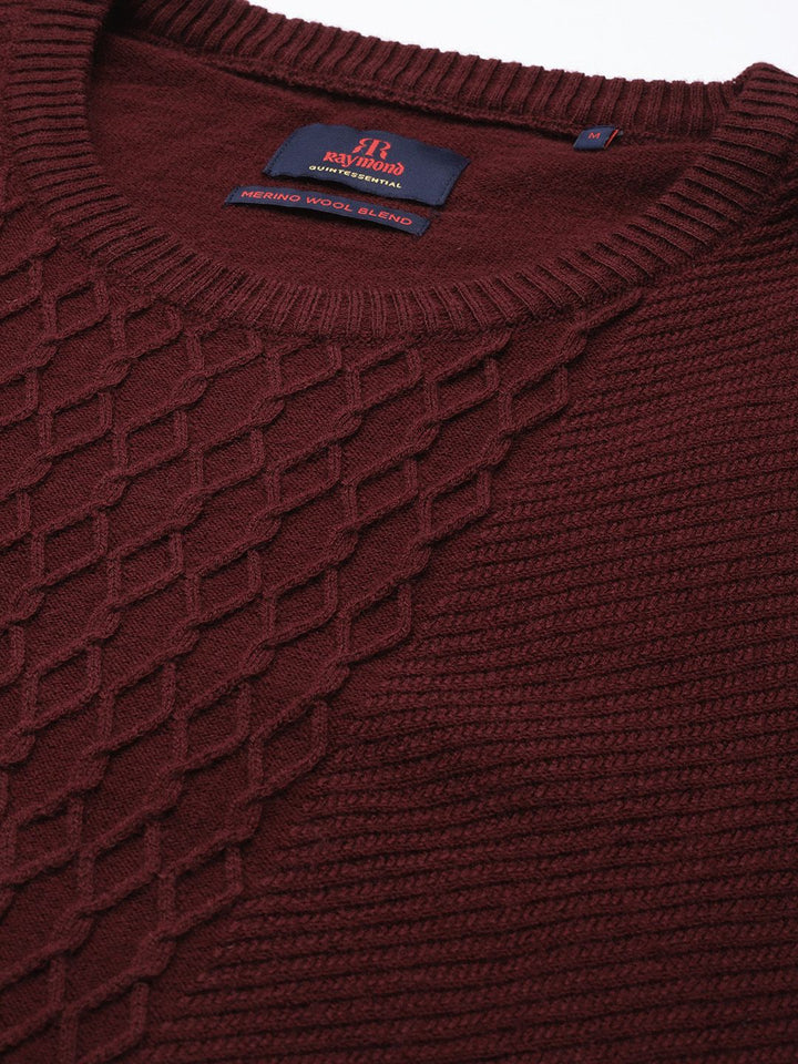 Raymond Men Maroon Cable Knit Pullover