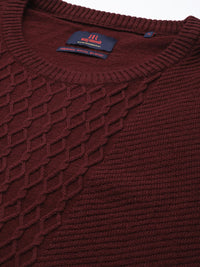 Raymond Men Maroon Cable Knit Pullover