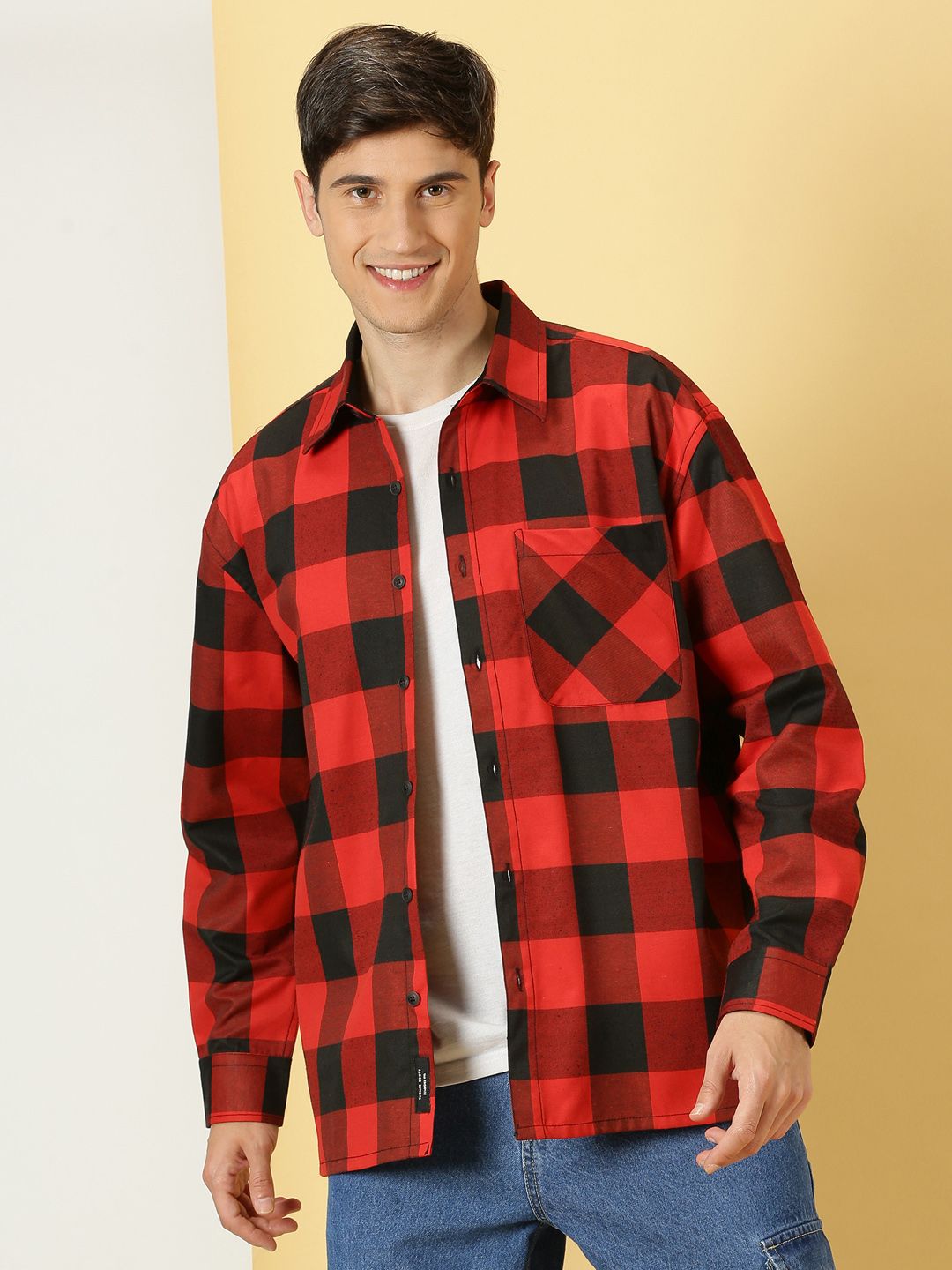 Thomas Scott Smart Checked Spread Collar Long Sleeves Oversized Casual Shacket
