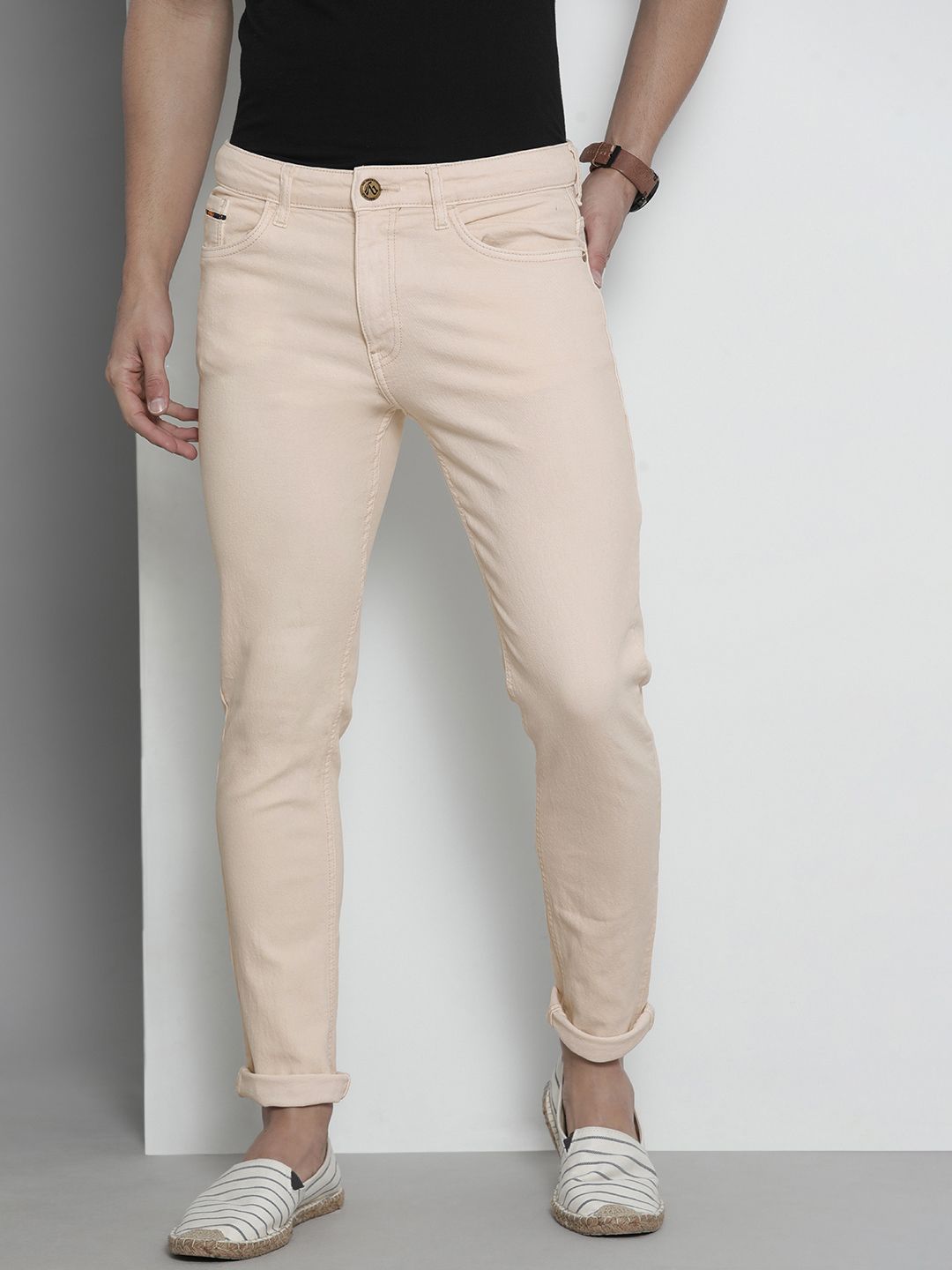 The Indian Garage Co Men Beige Slim Fit Stretchable Jeans