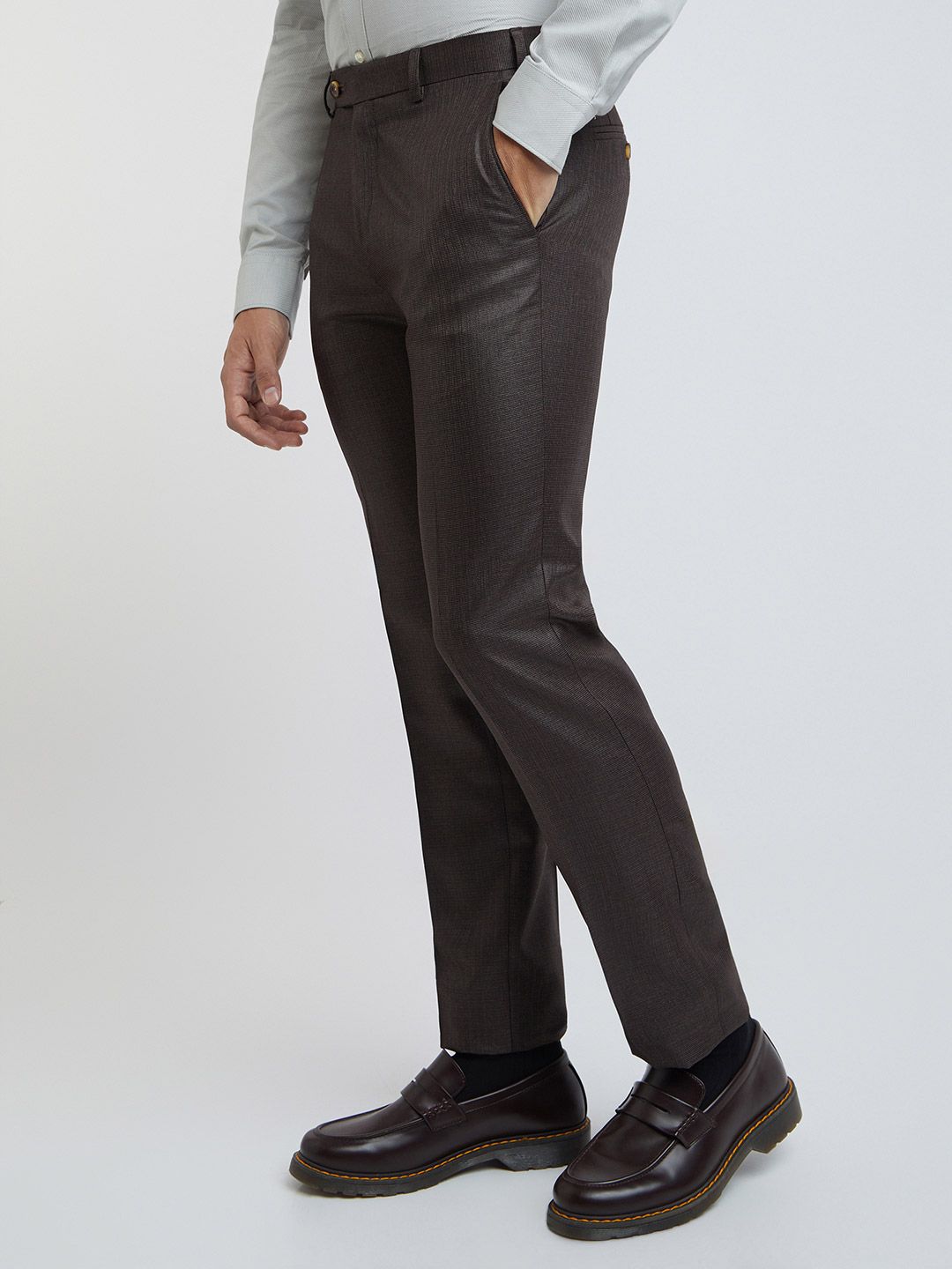 Raymond Men Self Design Textured Slim Fit Formal Trousers
