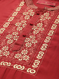House of Pataudi Floral Yoke Design Mandarin Collar Thread Work Jashn Kurta