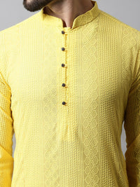 Jompers Men Yellow Thread Work Floral Kurta