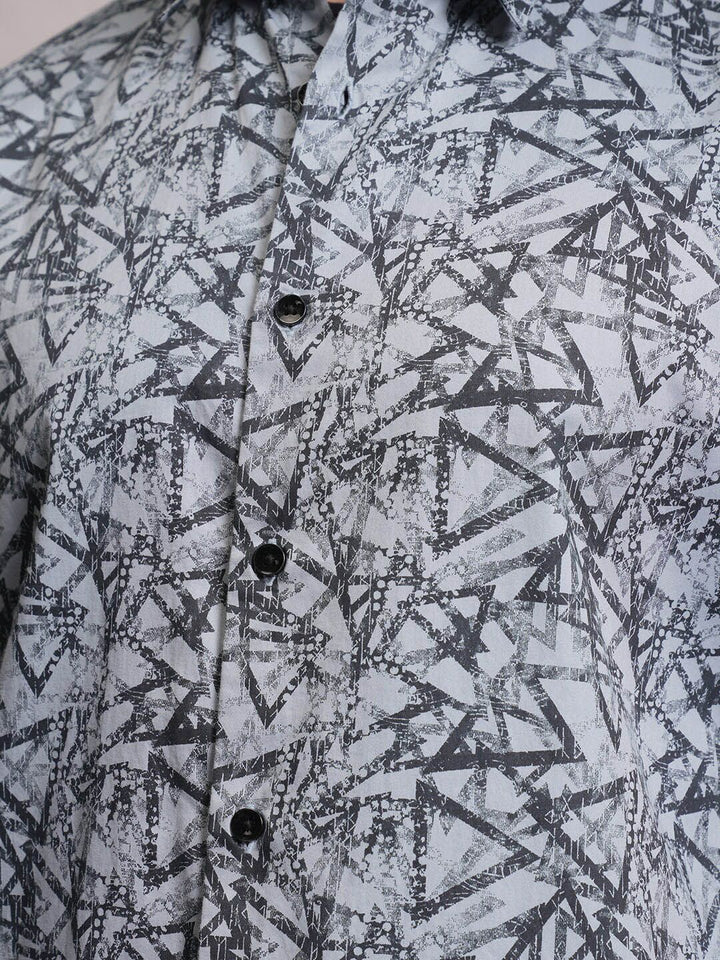 LOCOMOTIVE Luxe Slim Fit Geometric Printed Satin Party Shirt