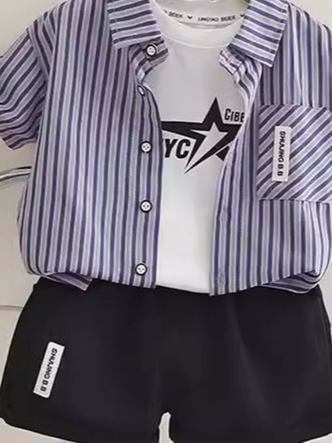 YK Boys Striped T-shirt & Shirt With Shorts