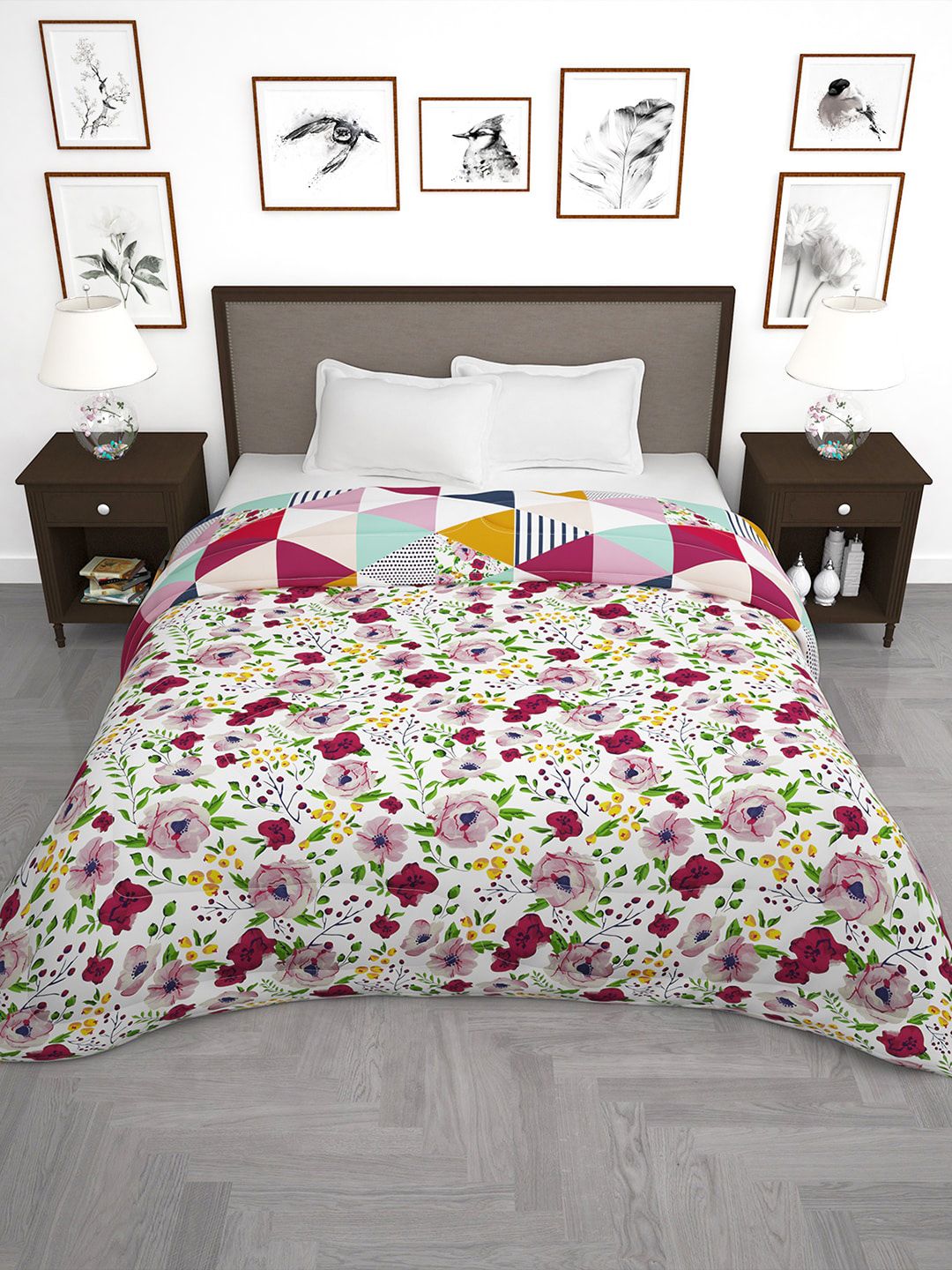 Story@home Pink & White Floral 180 GSM AC Room Reversible Double Bed Comforter
