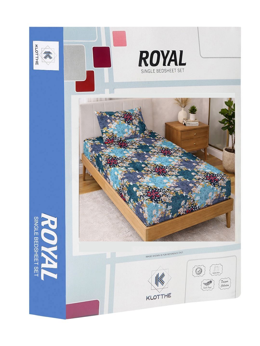 KLOTTHE Blue Floral Printed 300 TC Single  Bedsheets
