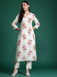 Indo Era Women Floral Printed Pure Cotton Kurta with Trousers