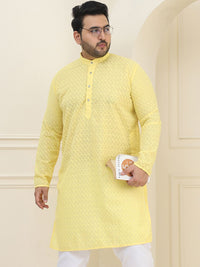 SOJANYA PLUS Size Men Yellow Ethnic Motifs Embroidered Pure Cotton Kurta