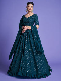 KALINI Embroidered Sequinned Semi-Stitched Lehenga & Unstitched Blouse With Dupatta