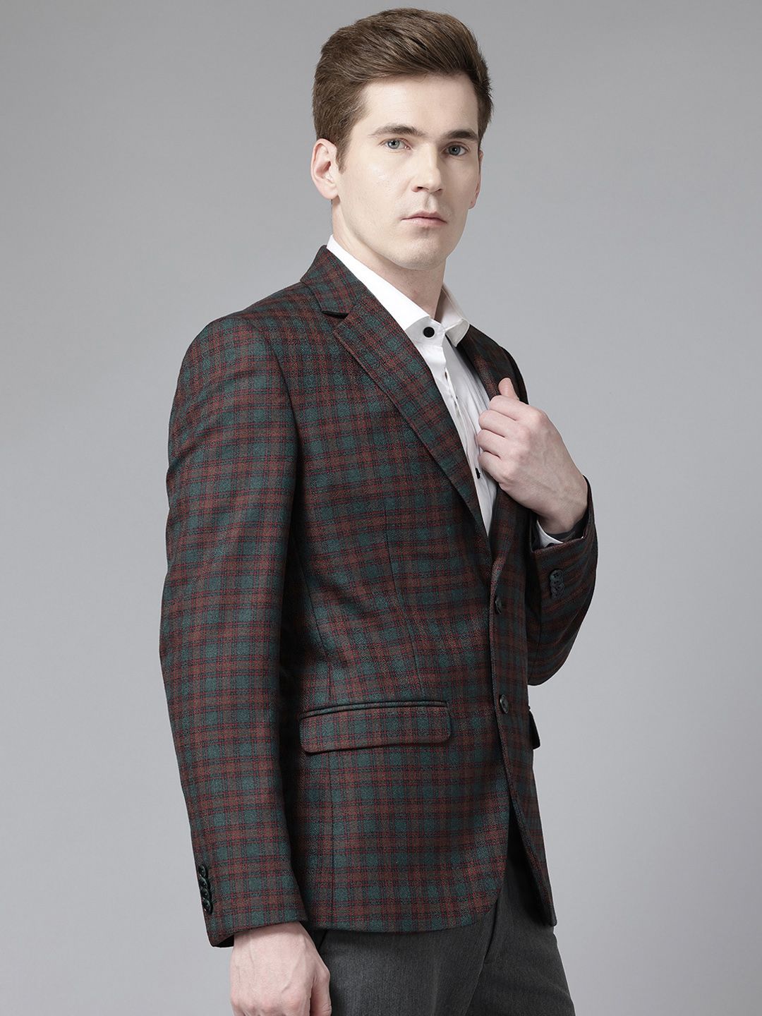 Park Avenue Checked Single-Breasted Formal Blazer