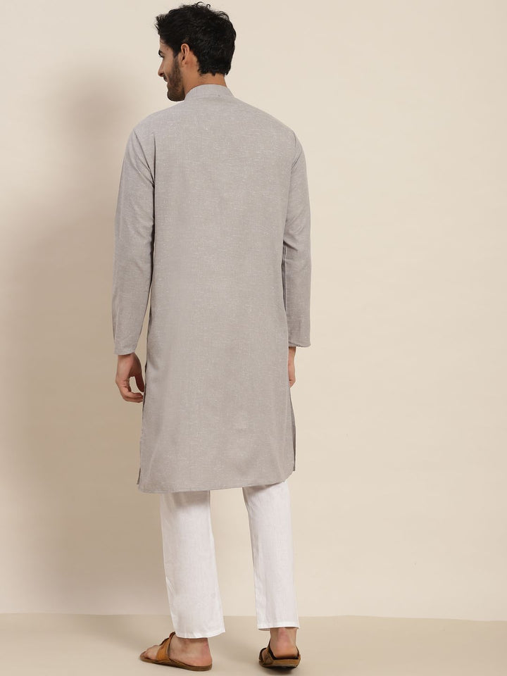 SOJANYA Lelaki Grey Dobby Cotton Linen Kurta