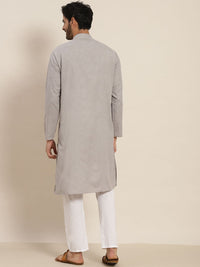 SOJANYA Lelaki Grey Dobby Cotton Linen Kurta
