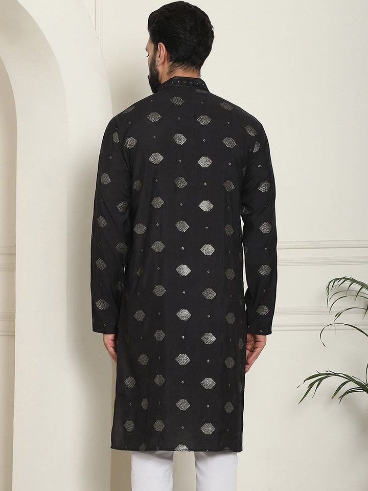 SOJANYA Dihiasi Geometrik Kolar Mandarin Kolar Kapas Sutera Lurus Kurta