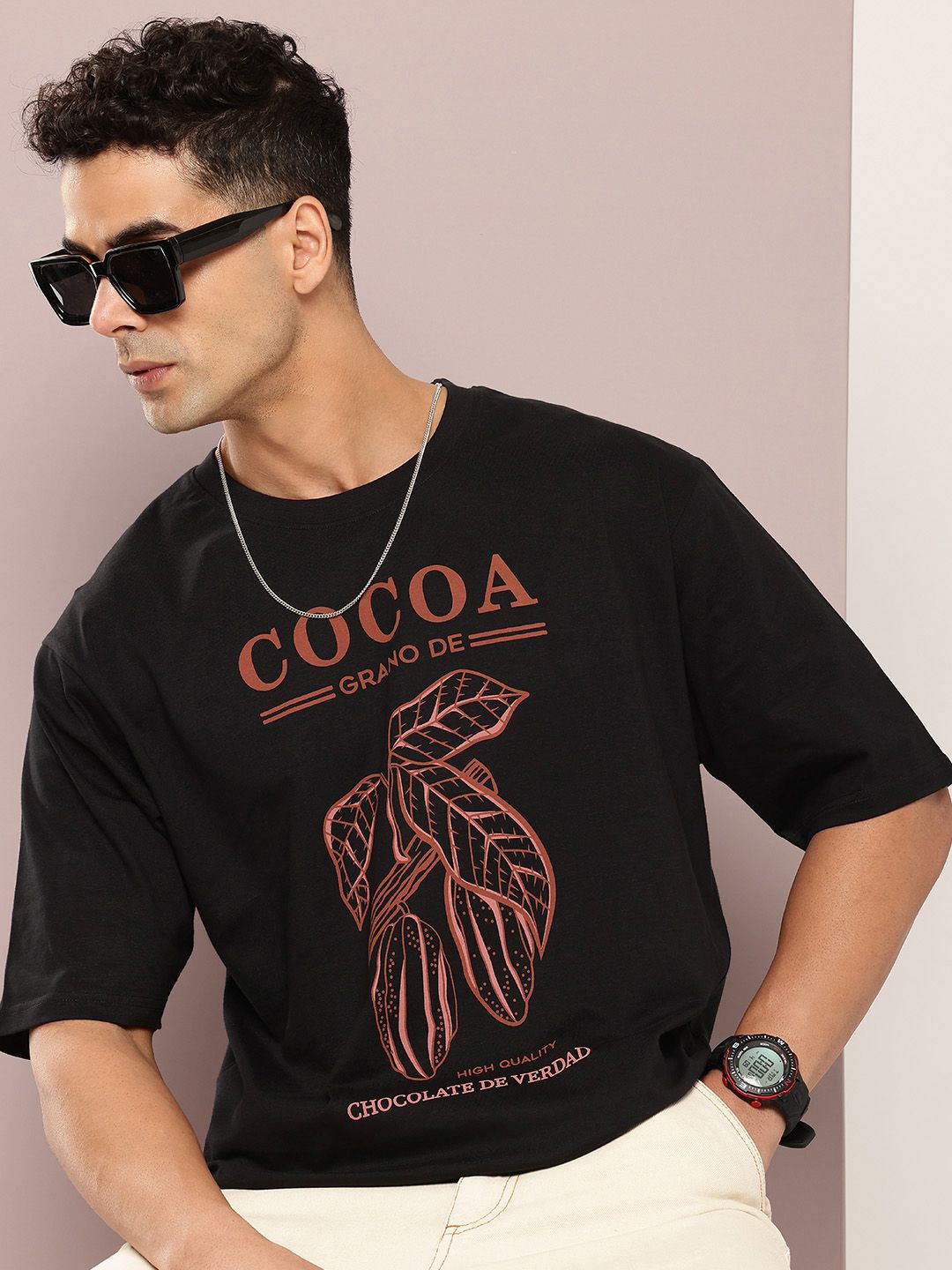 DILLINGER Men Printed Drop-Shoulder Sleeves Oversized Pure Cotton T-shirt