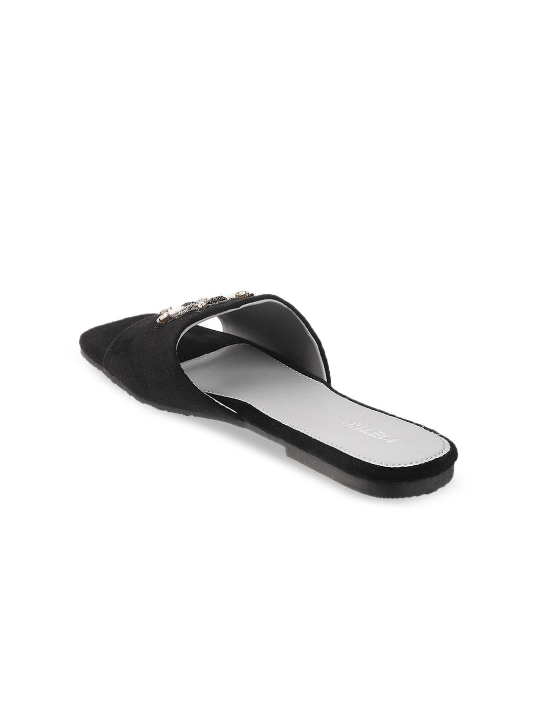 Metro Women Black Embellished Open Toe Flats