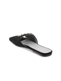 Metro Women Black Embellished Open Toe Flats
