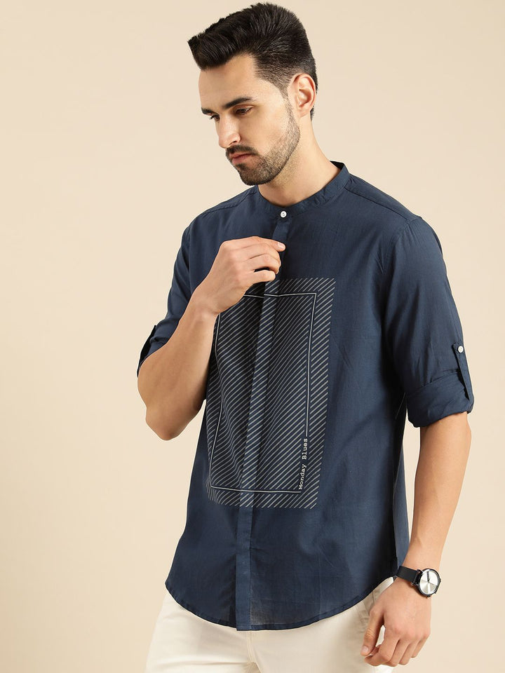 Anouk Men Navy Blue Multi Striped Pure Cotton Casual Shirt