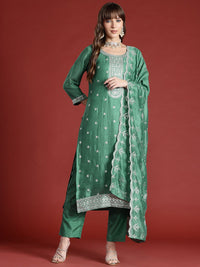 Indo Era Floral Embroidered Sequinned Kurta with Trousers & With Dupatta