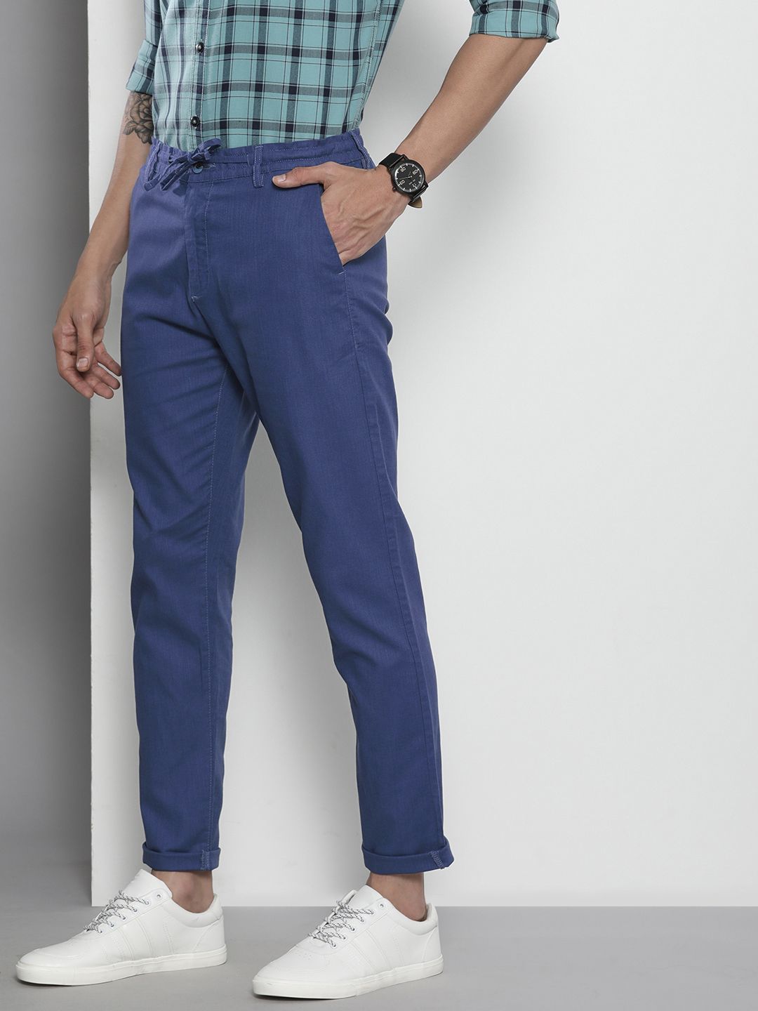 The Indian Garage Co Men Blue Slim Fit Trousers