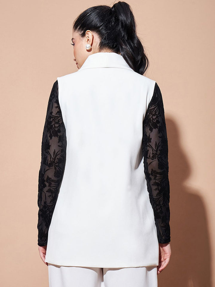 Sassafras Asas Keselesaan-sesuai selendang selendang Double-breasted Longline Casual Blazer